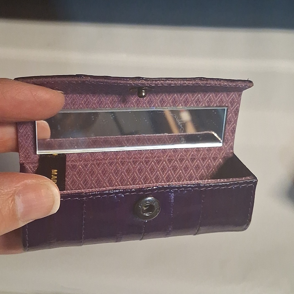 Vintage Eel Skin Lipstick Case Blue With mirror Purple